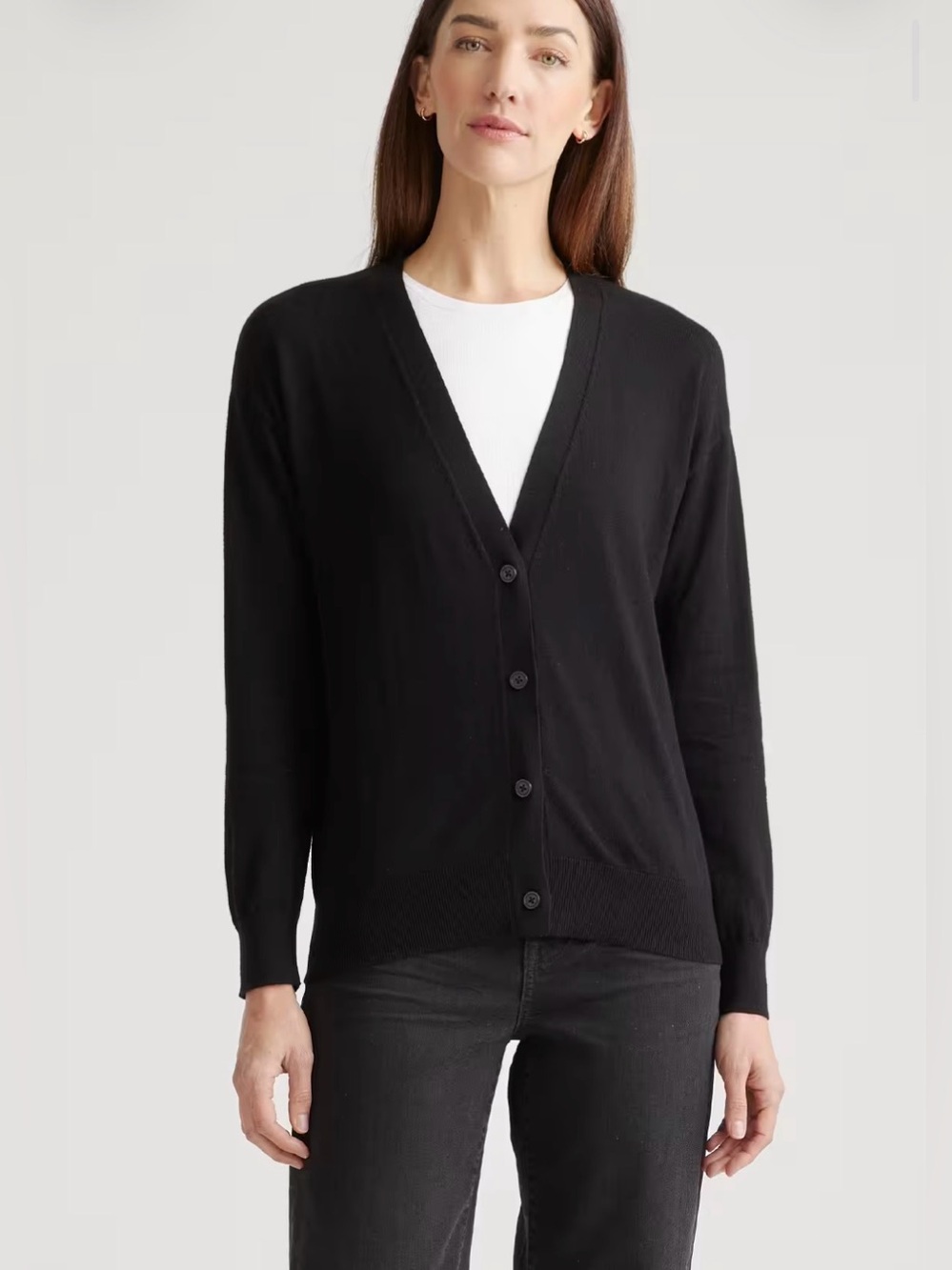 QUINCE Lightweight Cotton Cashmere Cardigan Black Sz Small Button Down